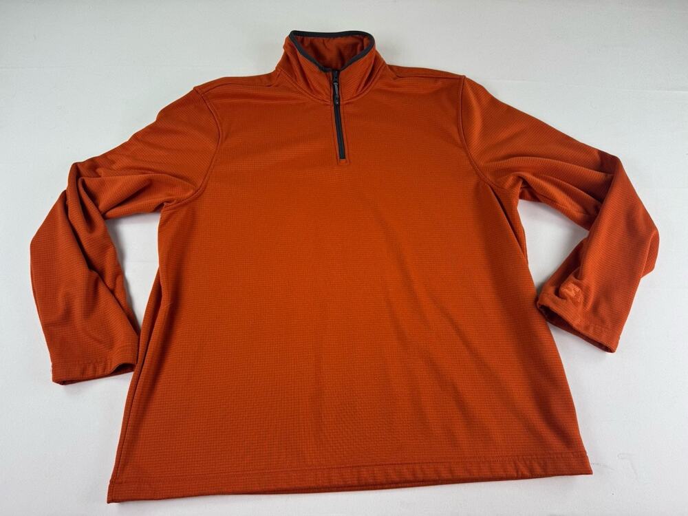 Starter Waffle Knit Quarter Zip Pullover Orange XL Long Sleeve